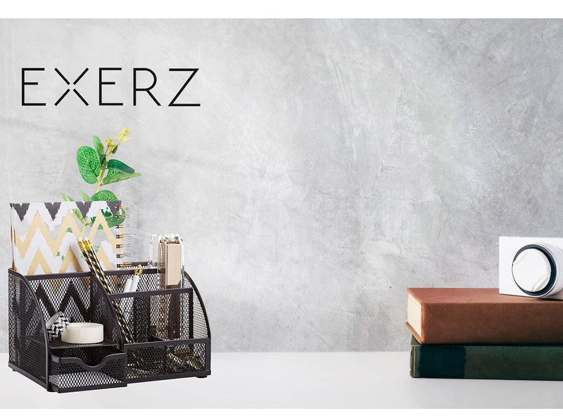 Exerz Desk Organizer White Office Desk Accessories Supplies Office Storage Desktop Pencil Pen Holder with Drawer Home Workspace - Image 3